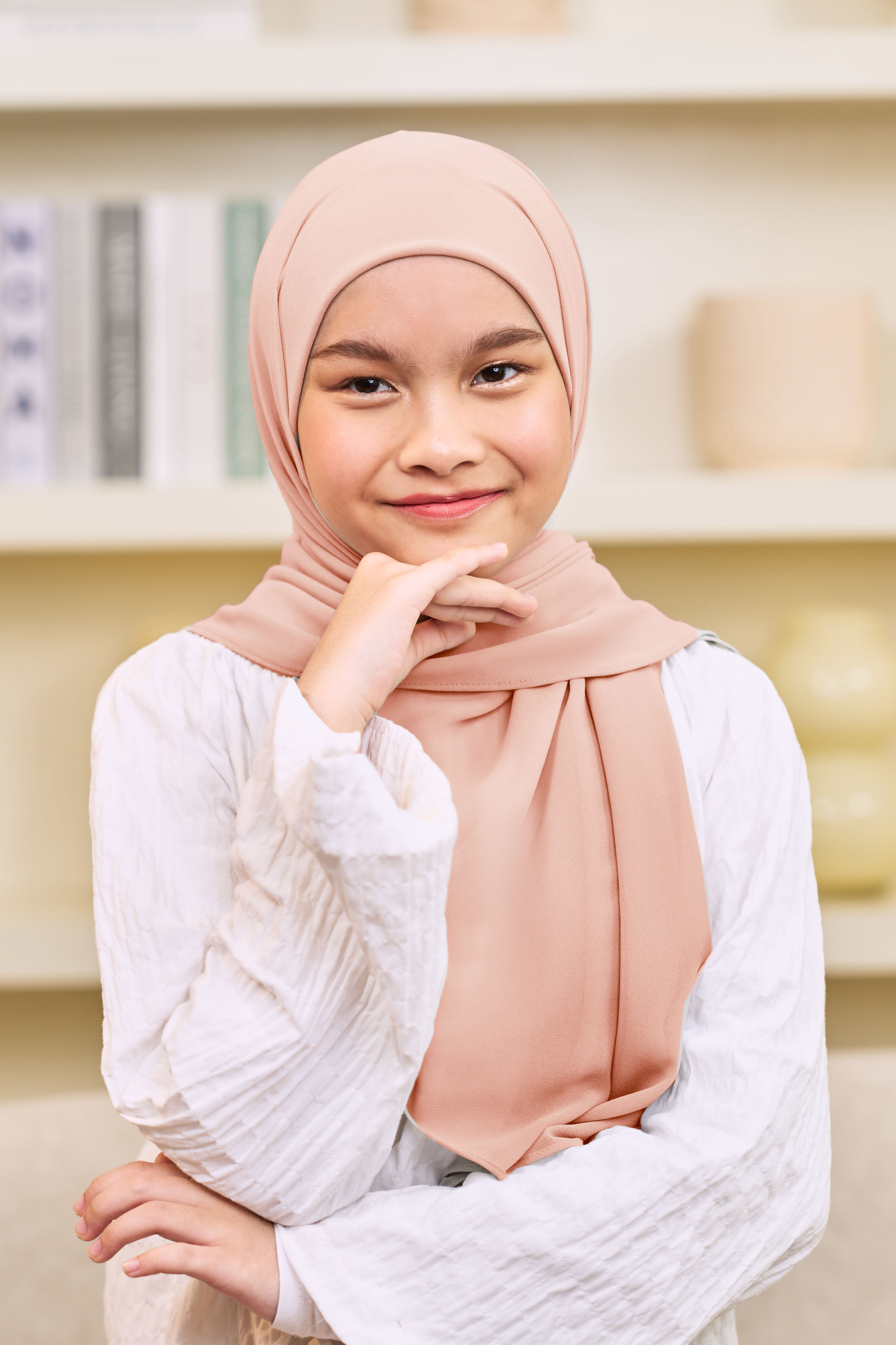 ADINA Girl Instant Shawl with attached inner in Peach Pink